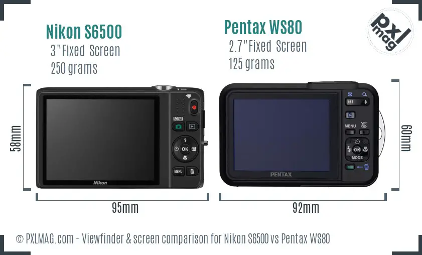 Nikon S6500 vs Pentax WS80 Screen and Viewfinder comparison