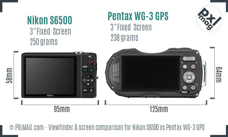 Nikon S6500 vs Pentax WG-3 GPS Screen and Viewfinder comparison