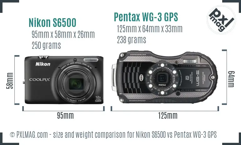 Nikon S6500 vs Pentax WG-3 GPS size comparison