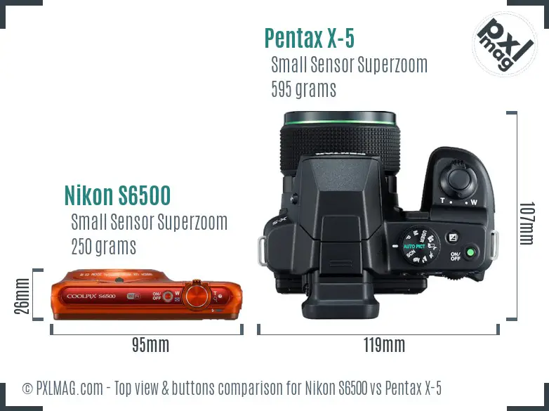 Nikon S6500 vs Pentax X-5 top view buttons comparison