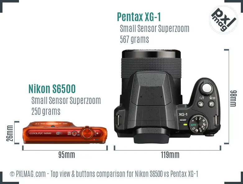 Nikon S6500 vs Pentax XG-1 top view buttons comparison Nikon S6500 vs Pentax XG-1 top view buttons comparison
