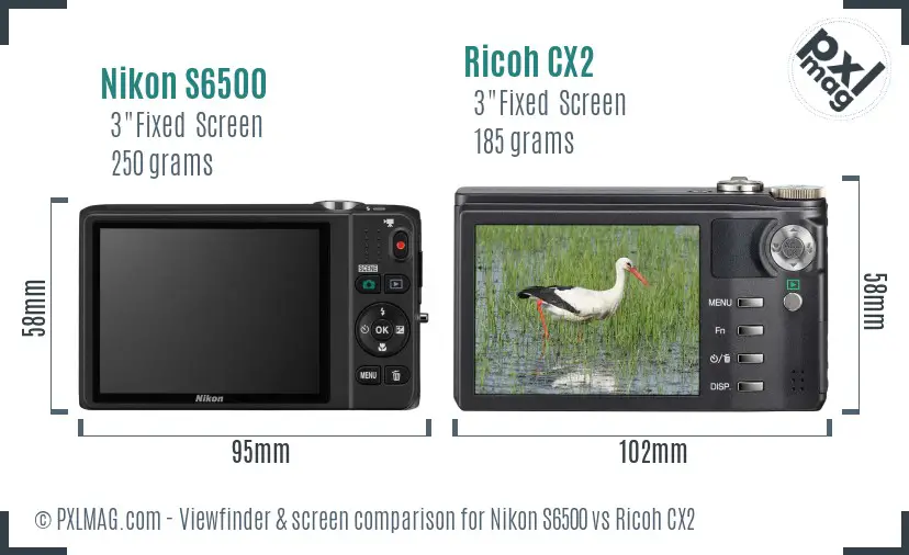 Nikon S6500 vs Ricoh CX2 Screen and Viewfinder comparison