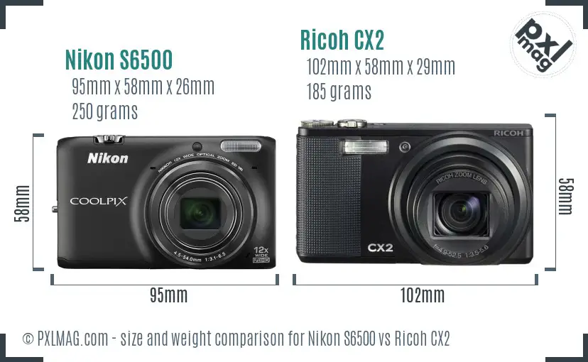 Nikon S6500 vs Ricoh CX2 size comparison