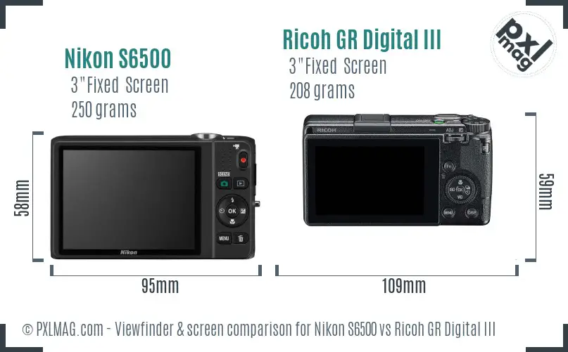 Nikon S6500 vs Ricoh GR Digital III Screen and Viewfinder comparison