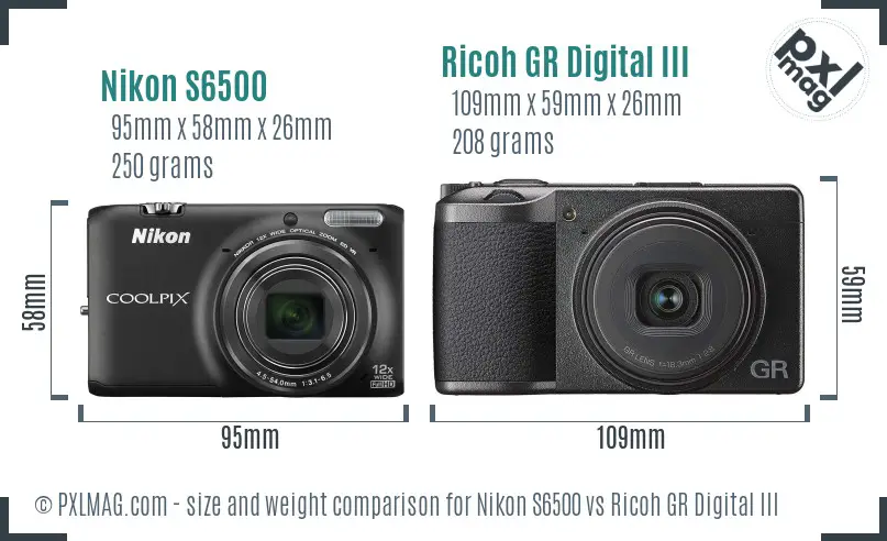 Nikon S6500 vs Ricoh GR Digital III size comparison