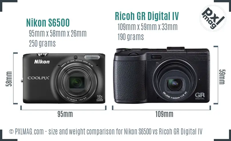 Nikon S6500 vs Ricoh GR Digital IV size comparison