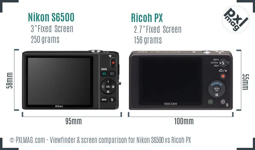 Nikon S6500 vs Ricoh PX Screen and Viewfinder comparison Nikon S6500 vs Ricoh PX Screen and Viewfinder comparison