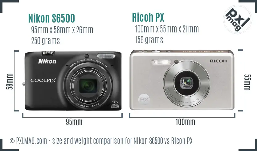 Nikon S6500 vs Ricoh PX size comparison Nikon S6500 vs Ricoh PX size comparison