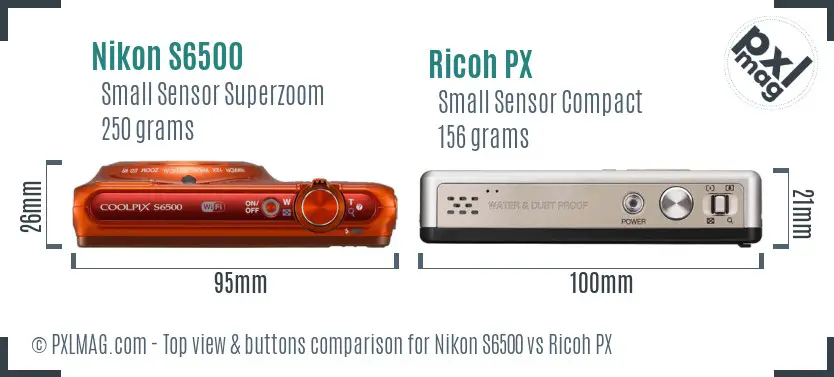 Nikon S6500 vs Ricoh PX top view buttons comparison Nikon S6500 vs Ricoh PX top view buttons comparison