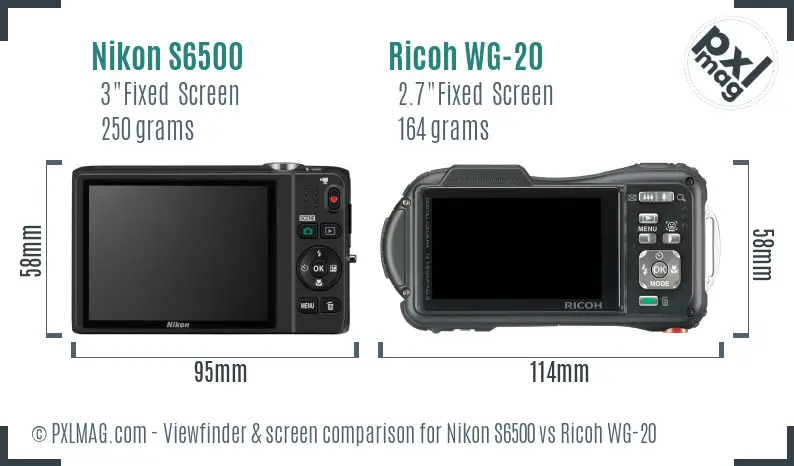 Nikon S6500 vs Ricoh WG-20 Screen and Viewfinder comparison