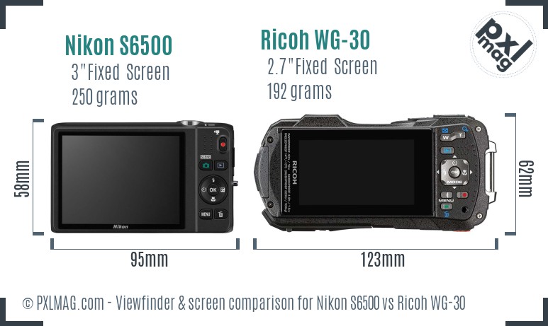 Nikon S6500 vs Ricoh WG-30 Screen and Viewfinder comparison