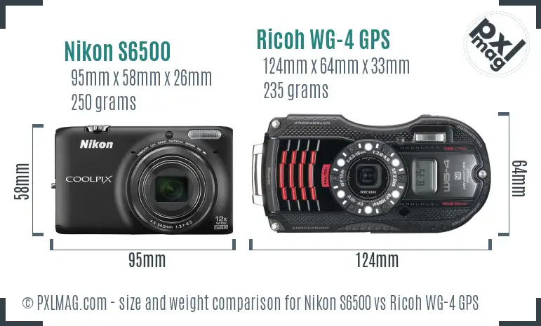 Nikon S6500 vs Ricoh WG-4 GPS size comparison