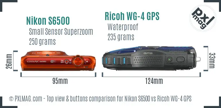 Nikon S6500 vs Ricoh WG-4 GPS top view buttons comparison