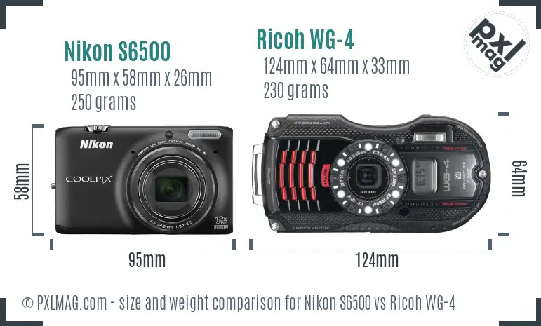 Nikon S6500 vs Ricoh WG-4 size comparison