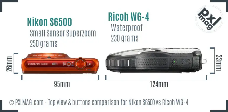 Nikon S6500 vs Ricoh WG-4 top view buttons comparison