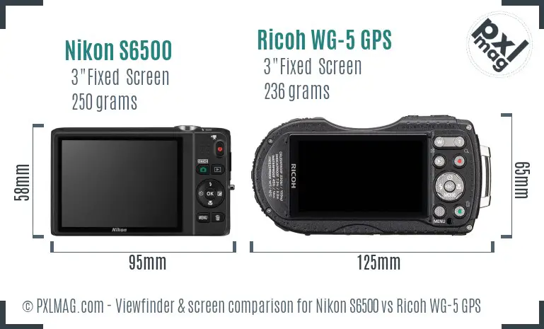 Nikon S6500 vs Ricoh WG-5 GPS Screen and Viewfinder comparison