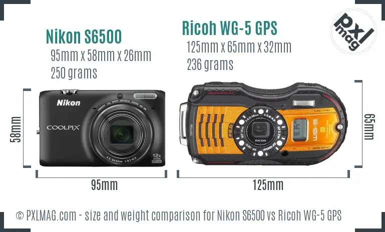Nikon S6500 vs Ricoh WG-5 GPS size comparison