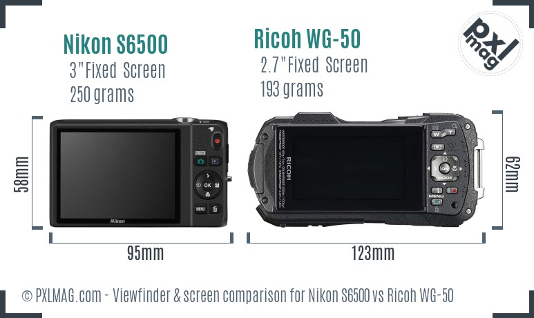 Nikon S6500 vs Ricoh WG-50 Screen and Viewfinder comparison