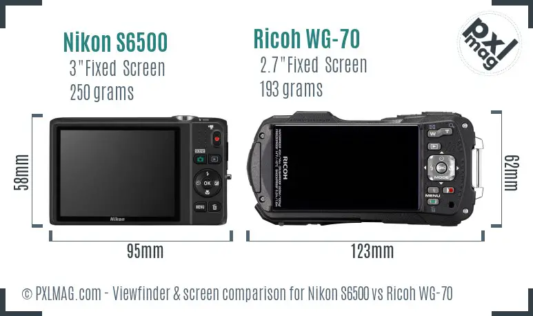 Nikon S6500 vs Ricoh WG-70 Screen and Viewfinder comparison