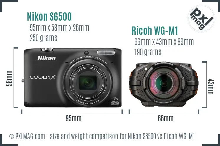 Nikon S6500 vs Ricoh WG-M1 size comparison