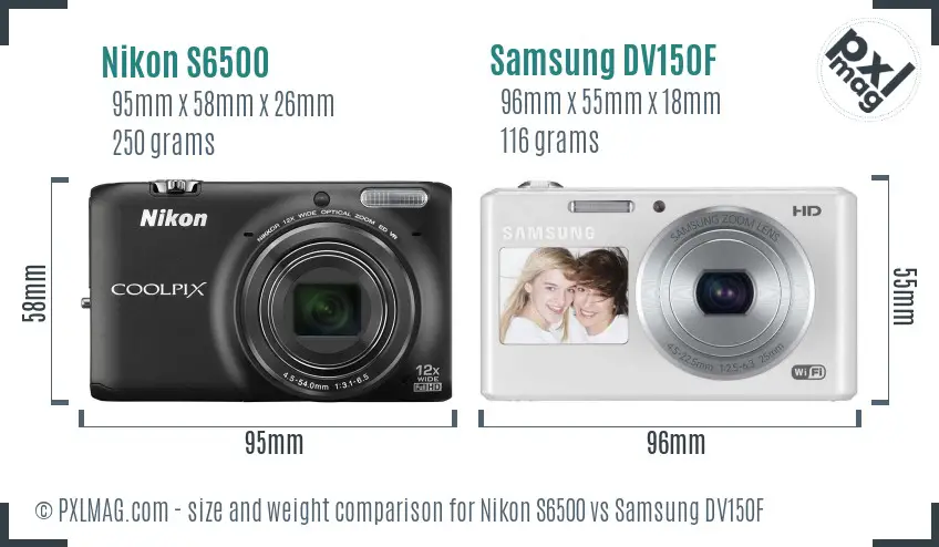 Nikon S6500 vs Samsung DV150F size comparison Nikon S6500 vs Samsung DV150F size comparison