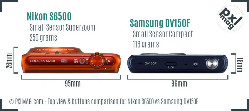 Nikon S6500 vs Samsung DV150F top view buttons comparison Nikon S6500 vs Samsung DV150F top view buttons comparison