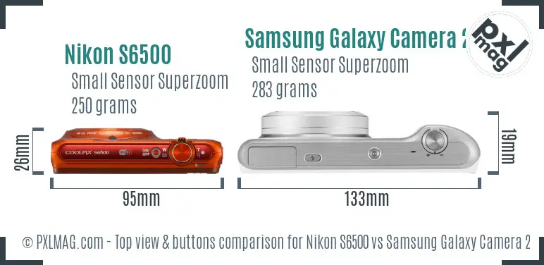 Nikon S6500 vs Samsung Galaxy Camera 2 top view buttons comparison
