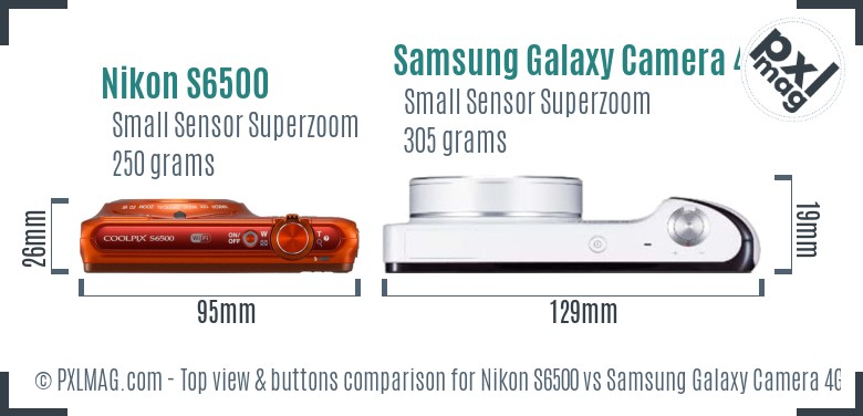 Nikon S6500 vs Samsung Galaxy Camera 4G top view buttons comparison