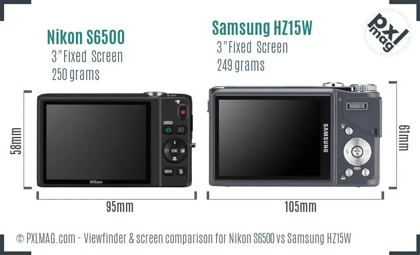 Nikon S6500 vs Samsung HZ15W Screen and Viewfinder comparison