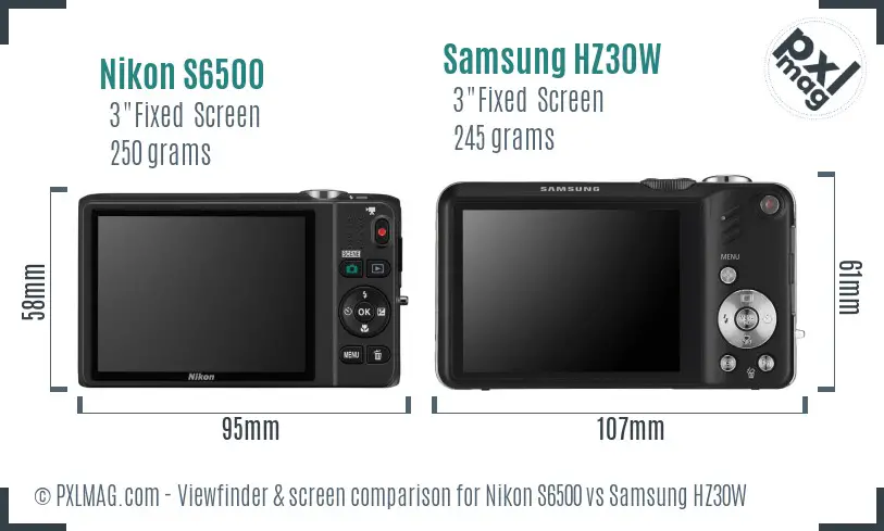 Nikon S6500 vs Samsung HZ30W Screen and Viewfinder comparison