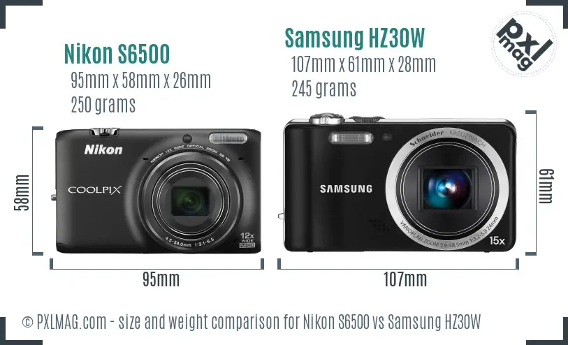 Nikon S6500 vs Samsung HZ30W size comparison