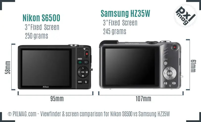 Nikon S6500 vs Samsung HZ35W Screen and Viewfinder comparison