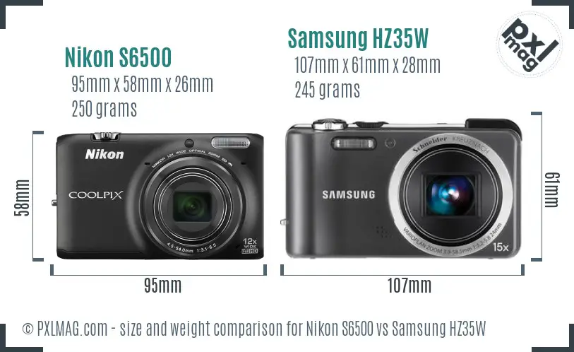 Nikon S6500 vs Samsung HZ35W size comparison