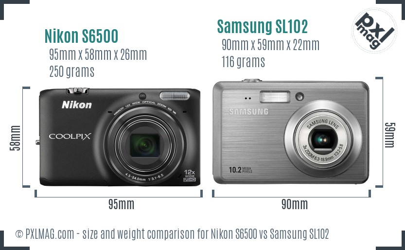 Nikon S6500 vs Samsung SL102 size comparison