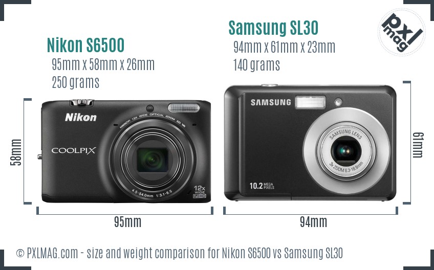 Nikon S6500 vs Samsung SL30 size comparison
