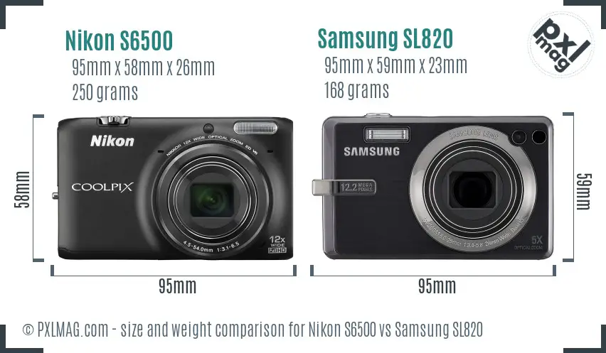 Nikon S6500 vs Samsung SL820 size comparison