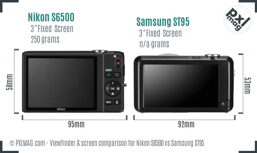Nikon S6500 vs Samsung ST95 Screen and Viewfinder comparison