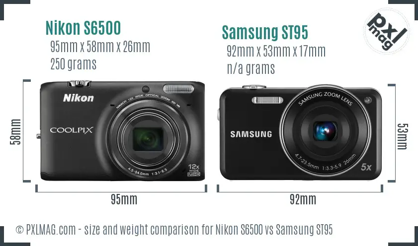 Nikon S6500 vs Samsung ST95 size comparison