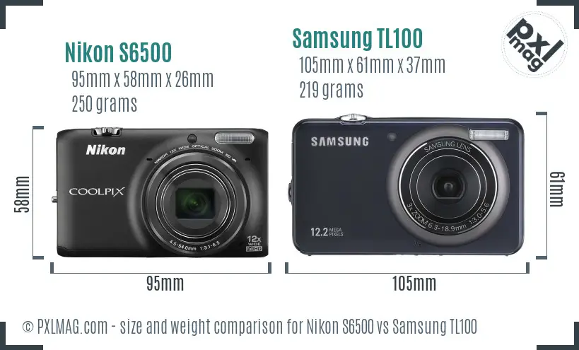 Nikon S6500 vs Samsung TL100 size comparison