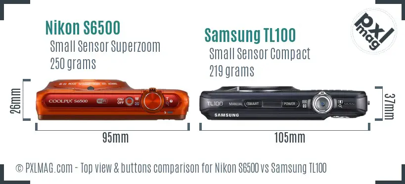 Nikon S6500 vs Samsung TL100 top view buttons comparison