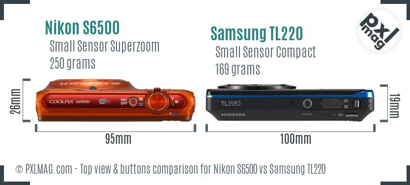 Nikon S6500 vs Samsung TL220 top view buttons comparison