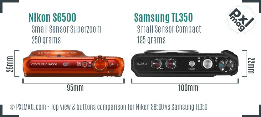 Nikon S6500 vs Samsung TL350 top view buttons comparison