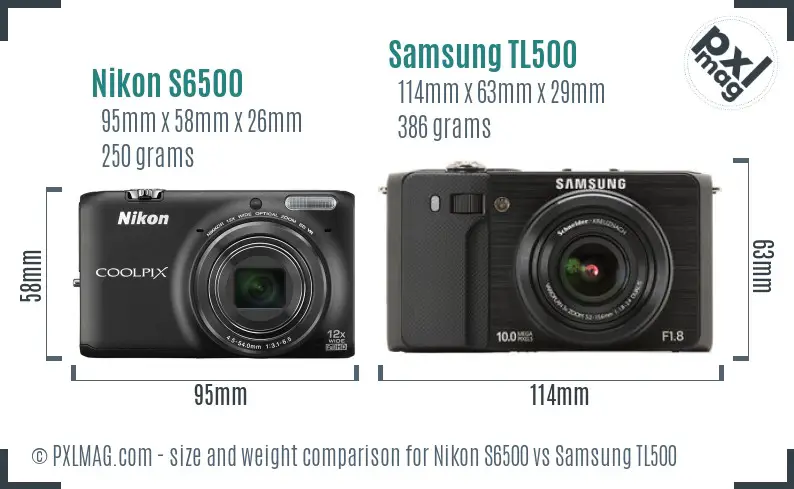 Nikon S6500 vs Samsung TL500 size comparison