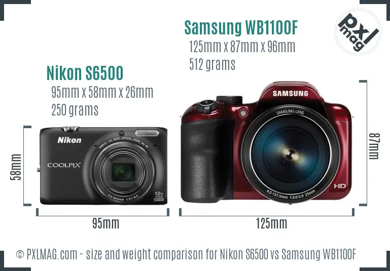 Nikon S6500 vs Samsung WB1100F size comparison Nikon S6500 vs Samsung WB1100F size comparison