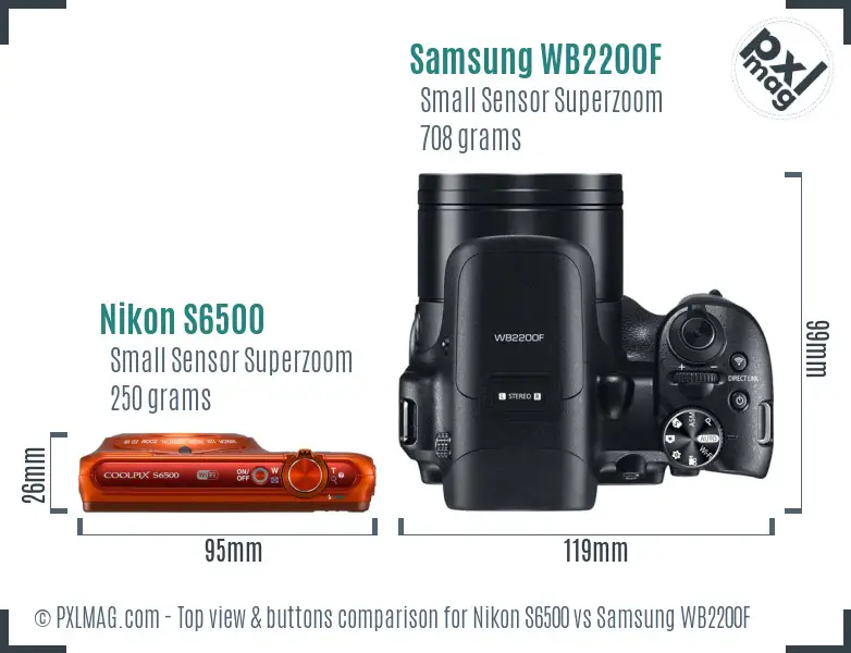 Nikon S6500 vs Samsung WB2200F top view buttons comparison