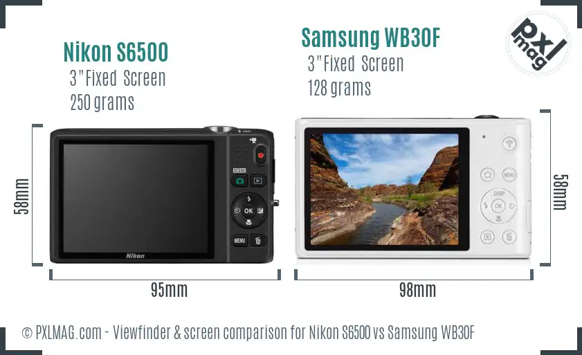Nikon S6500 vs Samsung WB30F Screen and Viewfinder comparison