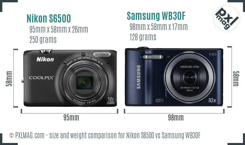 Nikon S6500 vs Samsung WB30F size comparison