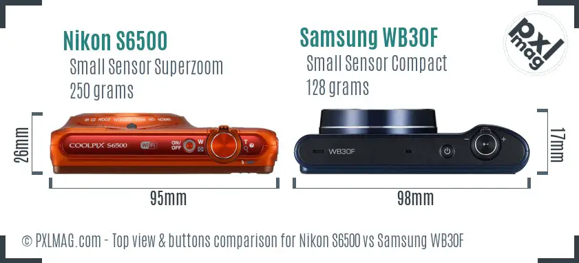 Nikon S6500 vs Samsung WB30F top view buttons comparison