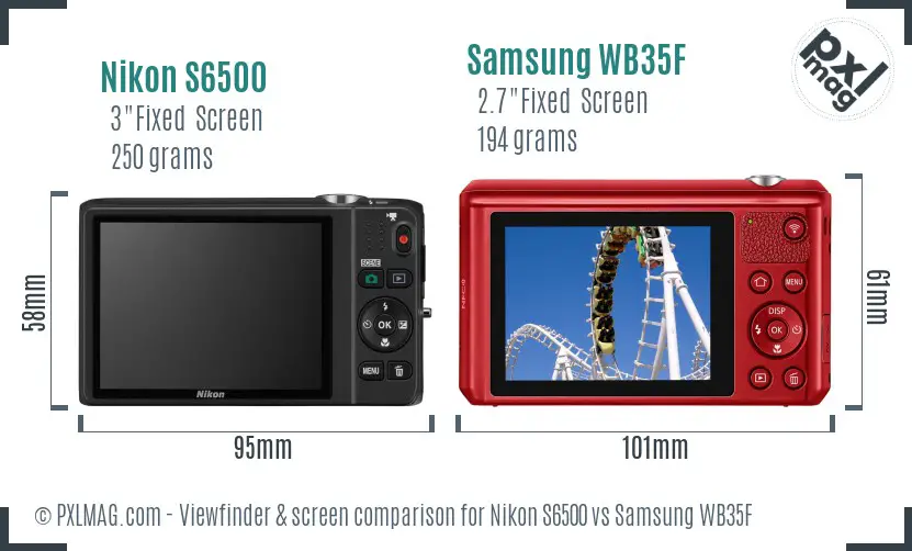 Nikon S6500 vs Samsung WB35F Screen and Viewfinder comparison