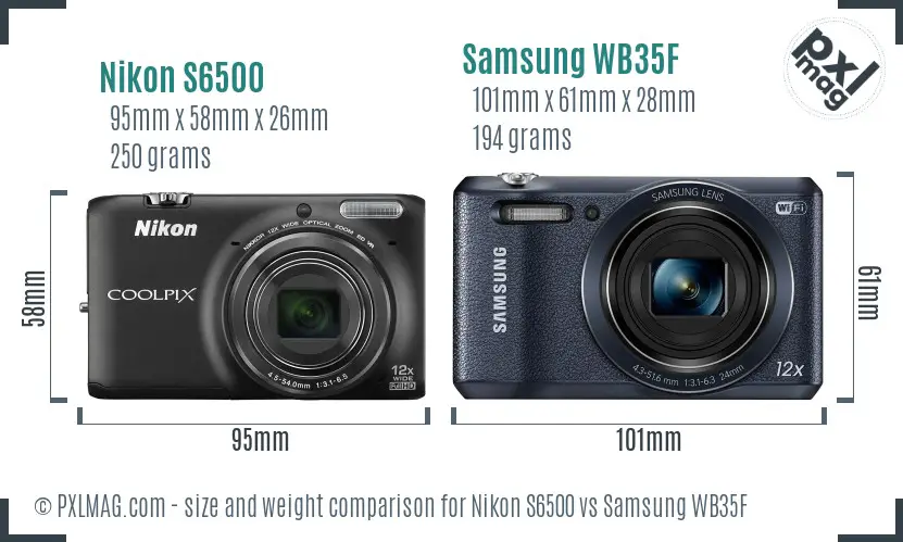 Nikon S6500 vs Samsung WB35F size comparison